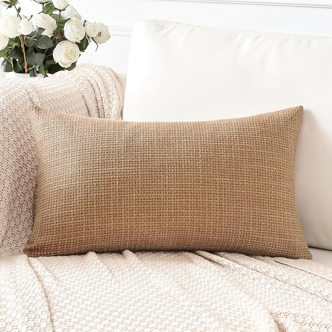 OTOSTAR Linen Throw Pillow Cover Set of 1 Decorative Lumbar Pillowcases Cushion Covers 16x24 Inch for Home Decor Sofa Bedroom Car 40 x 60CM Light Brown