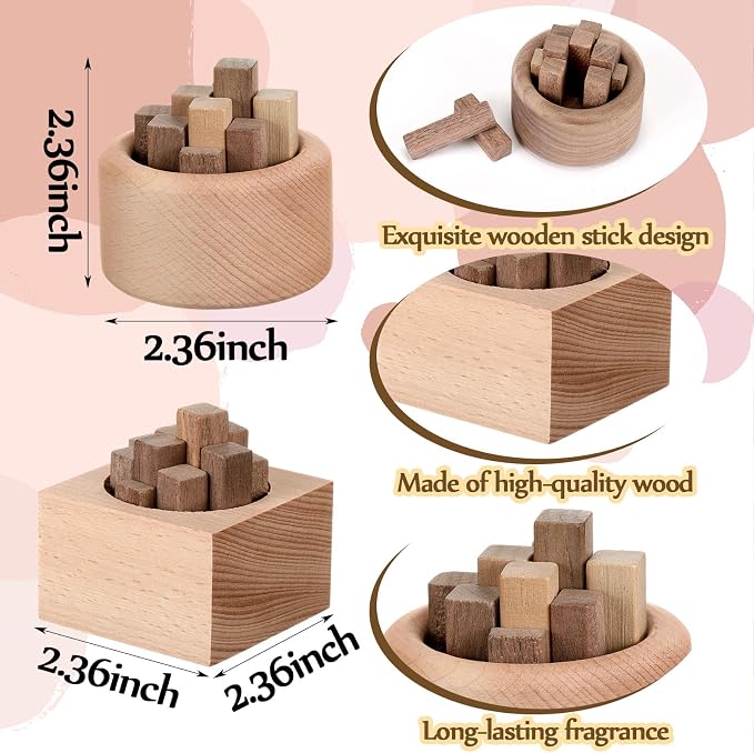 Teenyyou 4 Pcs Wooden Diffuser for Car Aromatherapy Wood Woodpile Essential Oil Diffuser Round and Square Home Office Bedroom Decoration(Wooden Strips)