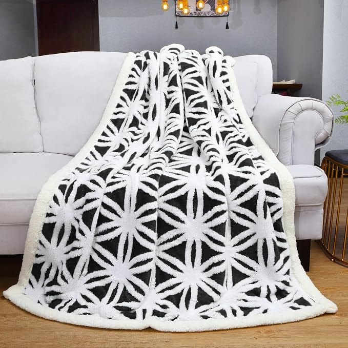 LOMAO Sherpa Fleece Blanket Fuzzy Soft Throw Blanket Dual Sided Blanket for Couch Sofa Bed (Black, 60''x80'')