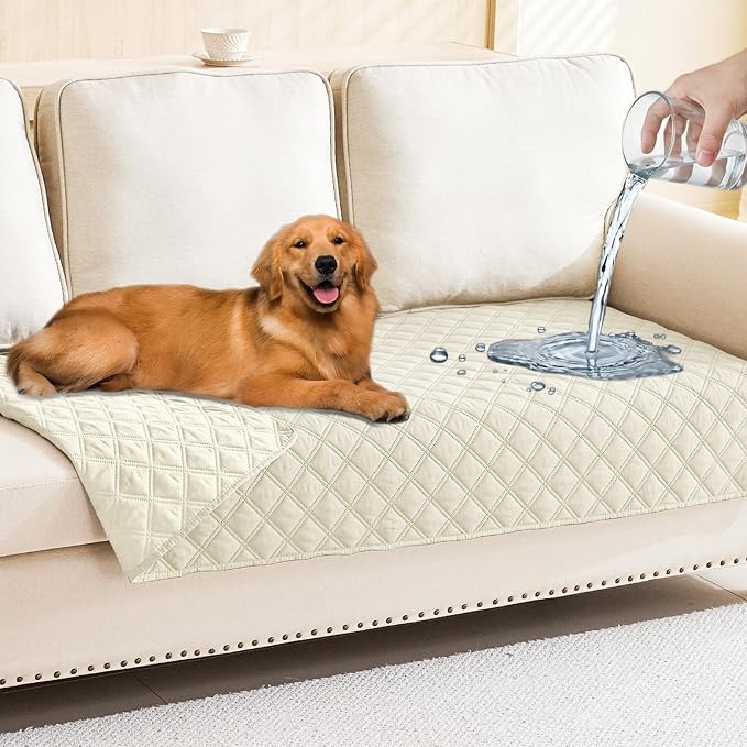 Smiry Waterproof Reversible Pet Couch Covers for Dogs | Pet Friendly, Soft Fabric, Washable Sofa Furniture Protector for Dogs Cat Kids, Checkered (30"x70", Beige/Beige)