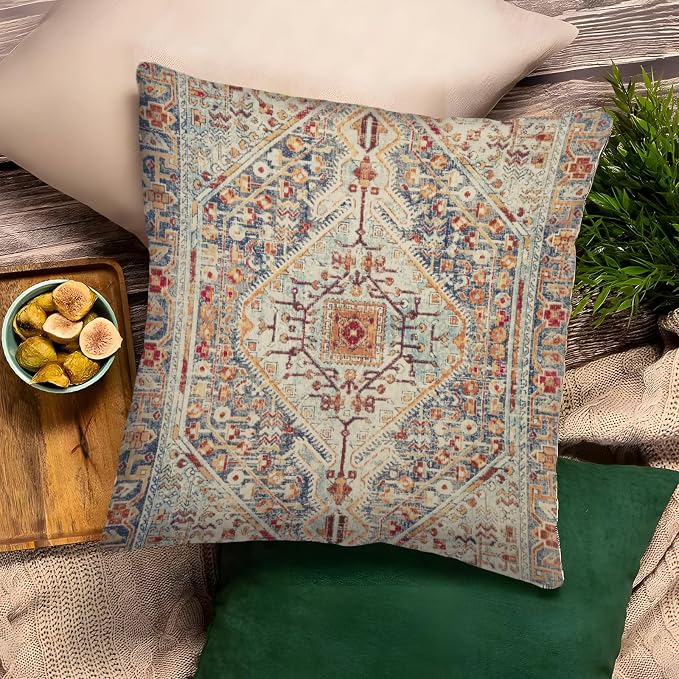 Boho Throw Pillow Covers 22x22 inch Set of 2,Boho Vintage Carpet Pattern Antique Ethnic Decor Double Sided Pattern Cushion Cover Soft Pillow Case Living Sofa Room Bed Square Pillow Cover