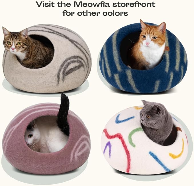 Cat Cave - Merino Wool Bed for Indoor Cats (Beige, Medium) | Cat Bed Enclosure, Premium Felt, Handmade, Super Soft, Lightweight, Breathable, Adjustable Shape