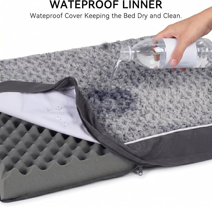 WESTERN HOME WH Orthopedic Dog Beds Large Sized Dog Washable Pet Bed, 36in | Waterproof Liner,Removable Cover,Thick Egg Crate Foam for Joint Support,Nonskid Bottom,OEKO-TEX Certified,Grey,Up to 70 Lbs