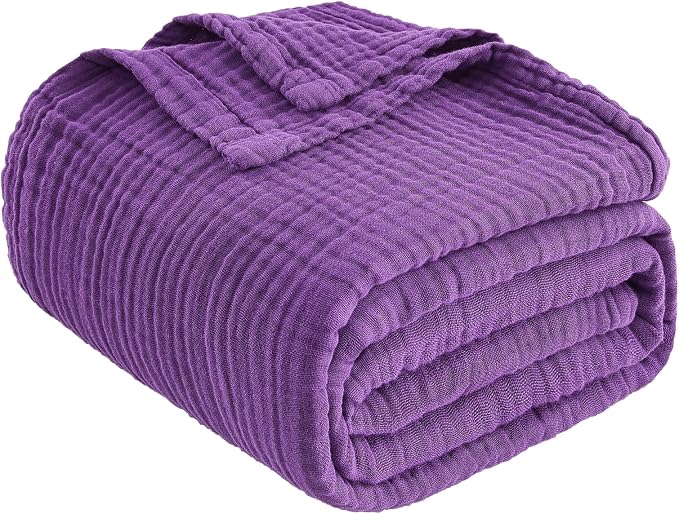 EMME Muslin Blankets for Adults Throw Blanket for Couch Breathable Gauze Soft Lightweight Airy Purple King 108" x 90"
