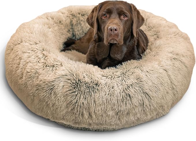 Best Friends by Sheri Original Calming Donut Dog Bed, Taupe, Large, 36" | Machine-Washable Cover, Shag Faux Fur, Orthopedic Support, Sense of Security, Water-Resistant Base, Large Dogs Up to 100 lbs