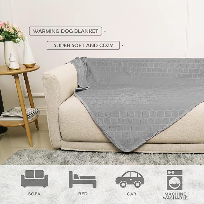 fuguitex Waterproof Dog Blanket Bed Cover Dog Crystal Velvet Moroccan Fuzzy Cozy Plush Pet Blanket Throw Blanket for Couch Sofa(68 * 82 inch, Light Grey+Grey)
