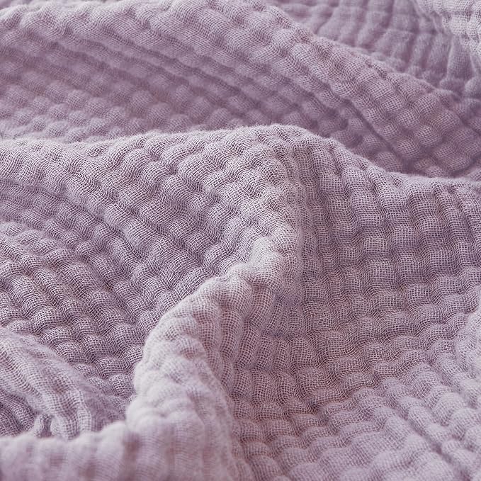 EMME Cotton Muslin King Blanket Bed Layering Bedspread Coverlet Breathable Gauze Soft Lightweight (Heather Lavender, 108"x90")