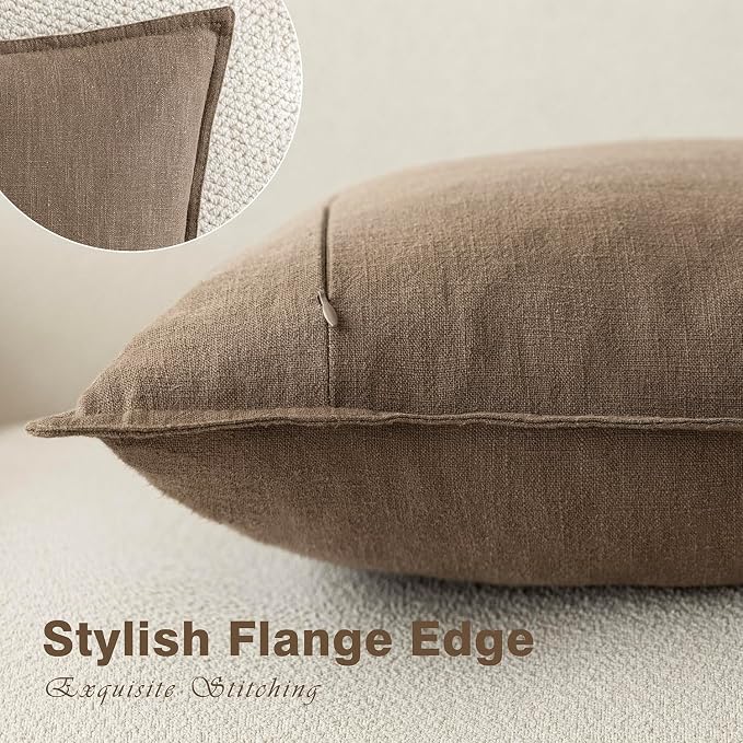 Foindtower Linen Solid Decorative Throw Pillow Covers 16 x 16 Light Brown | Pack of 2 Soft Accent Modern Cushion Case, Boho Farmhouse Neutral Pillowcase, Home Decor for Chair Sofa Bedroom Living Room