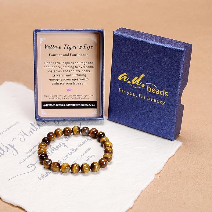 AD Beads Handmade Gemstone Stretch Elastic Bracelet Crystal Healing Reiki Nature's Beauty and Spiritual Essence Unisex