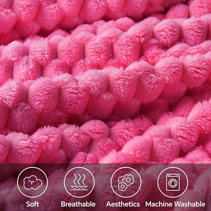 BEDELITE Hot Pink Twin Blanket for Couch, Soft Cozy Gifts for Women, 60*80 | 3D Jacquard Decorative Fleece Blanket, Super Soft Plush Throws, Cute Birthday Gift for Women & Men, Suitable for All Seasons