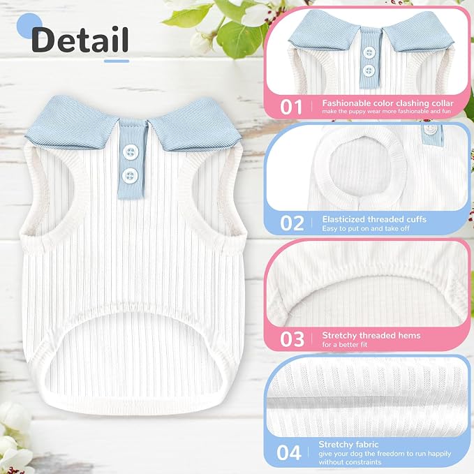 2 Pack Dog Tshirts for Small Dogs Polo Shirt Stretchy Dog T Shirt Breathable Dogs Cooling Vest Girl Boy Puppy Dachshund French Bulldog Frenchie Chihuahua Clothes (Pink & White)