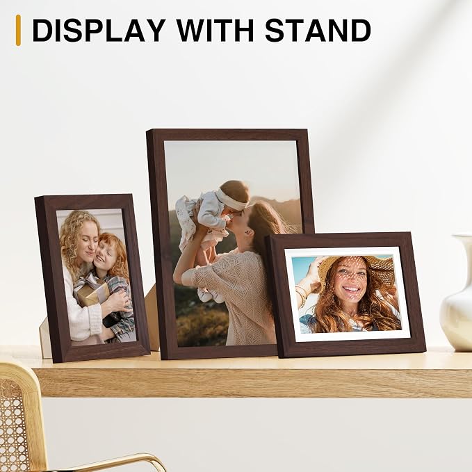 Vittanly 15 Pack Picture Frames Collage Wall Decor, Wall/Tabletop Display | Light Brown, Multi-Size Gallery Wall Frame Set: 3pcs 8x10, 6pcs 5x7, 6pcs 4x6. Picture Frame Set for Family