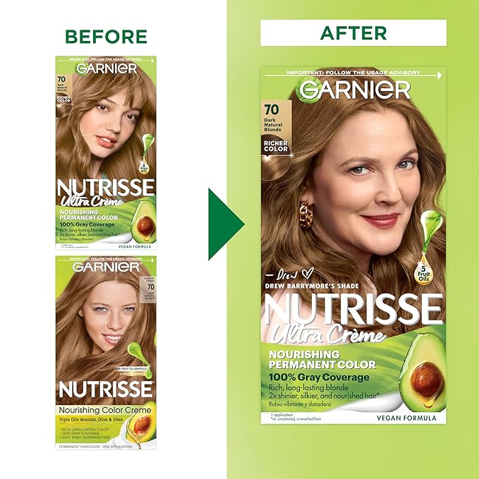 Garnier Hair Color Nutrisse Nourishing Creme, 70 Dark Natural Blonde (Almond Crème) Permanent Hair Dye, 1 Count (Packaging May Vary) (Pack of 2)