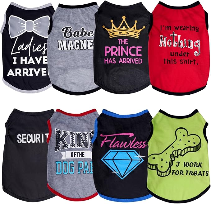 hoyuwak 8 Pieces Pet Shirts Funny Dog Printed Clothes Dog Sleeveless Vests | Breathable Cool Puppy Clothes Dog Outfit for Summer