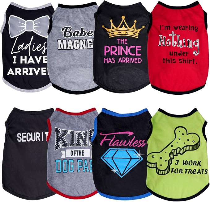 hoyuwak 8 Pieces Pet Shirts Funny Dog Printed Clothes Dog Sleeveless Vests | Breathable Cool Puppy Clothes Dog Outfit for Summer