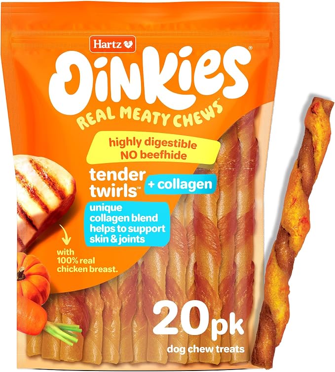 Oinkies Tender Twirls + Collagen Rawhide‑Free Dog Chews, 20 Count