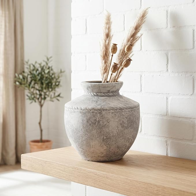 Rustic Farmhouse Vase 6 Inch Small Ceramic Flower Vases Decorative Vintage Pottery Vase for Home Decor Living Room Kitchen Coffee Table Bedroom Shelf Centerpiece
