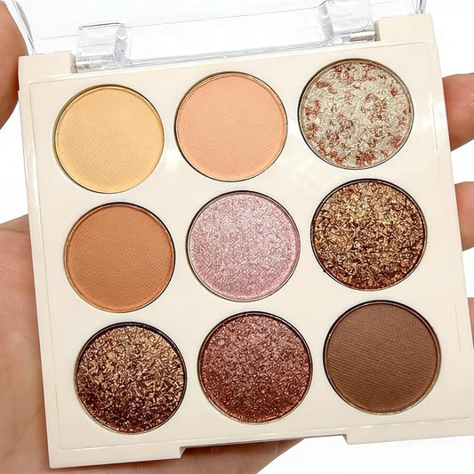 9 Colors Shimmer Eyeshadow Makeup Palette, Matte Nude Neutral Eye Shadow Palettes, Highly Pigmented Long Lasting Waterproof Blendable, sombras para ojos Pink Golden Lavender Brown Eye Glitter