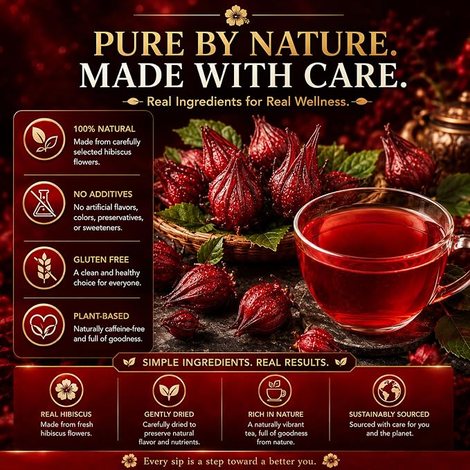 WOTIHA Premium 80 Hibiscus Flower Tea Bags (Flor de Jamaica) - 100% Natural, Tart & Refreshing, Hot or Ice Tea - Rich in Antioxidants, Sugar-Free Caffeine-Free Non-GMO Vegan Gluten-Free.