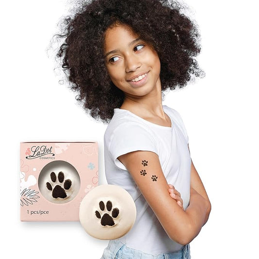 LaDot Temporary Tattoo Stamp– Easy-to-Use Reusable Ceramic Skin Stamp for Creating Custom Temporary Tattoos – Fun Body Art Tool for Parties, Events, and Festivals (Cat Paw, Small)