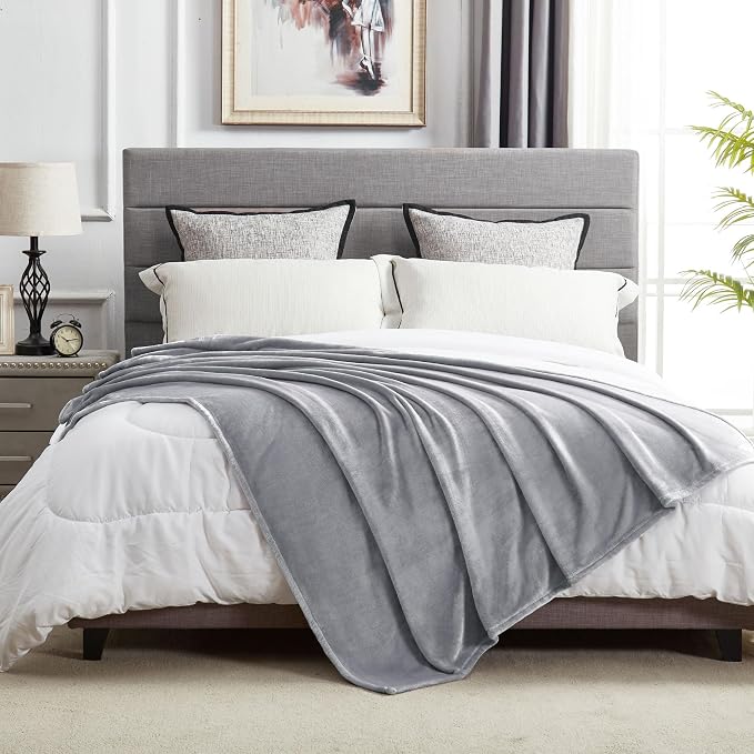 DREAMNINE Oversized Soft Plush Fleece Throw Blanket Twin Size 60" x 80", Decorative Large Solid Lightweight Fluffy Velvet Bed Blanket, Big Cute Cozy Accent Gray Fuzzy Flannel Blanket for Bedroom, Grey