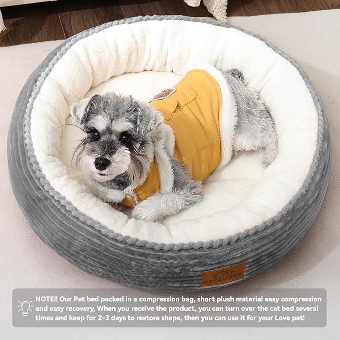 Zerbuger 23in Light Grey Round Dog Bed Sofa for Dogs Cats, Machine Washable | for Small/Medium/Large Dogs Cats, Foam Pet Couch with Removable Mat Non-Slip Bottom, Pet Cuddler for Indoor/Outdoor/Car/Cage