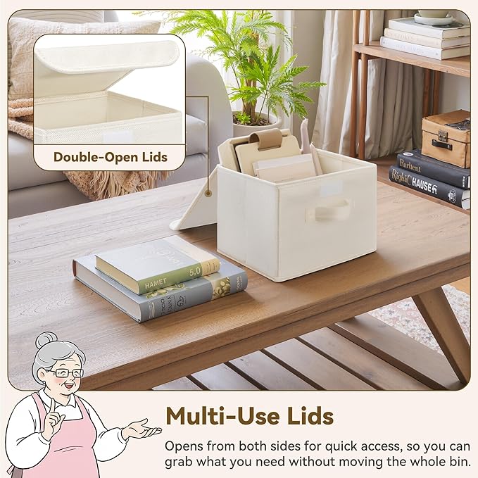 GRANNY SAYS Memory Keepsake Storage Box, Fabric Storage Bins with Lids | Flip-Top Lid, Collapsible, Stackable, 3 Handles, Ideal for Closet Clothes Blanket Toys, Small, Ivory White, 2-Pack