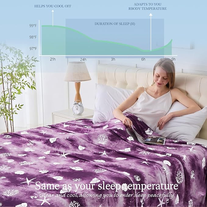 Cooling Blanket Throw Size (50"x70"), Double Sided Ice Cold Blanket for Hot Sleepers, Transfer Heat to Keep Cool, Soft Lightweight for Night Sweats, Bed & Couch, Ocean Design