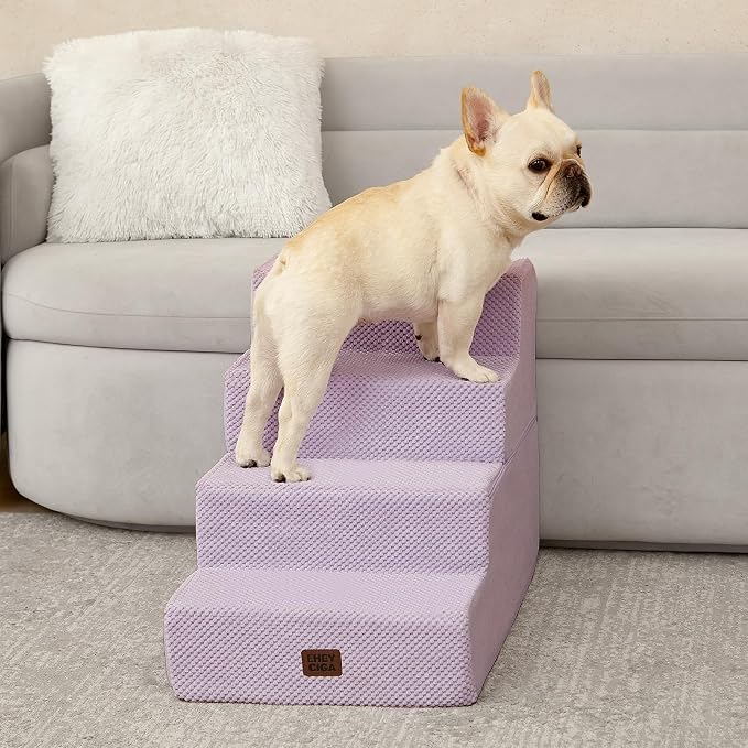 EHEYCIGA Dog Stairs for Bed 18" H, Dog 4-Steps for High Bed, Lilac | Pet Steps for Small Dogs and Cats, Non-Slip Balanced Pet Ramp Indoor