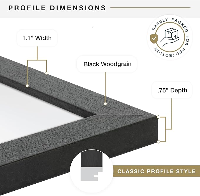 MCS Studio Gallery 16x20 Poster Frame Black Woodgrain Engineered Wood, Vertical & Horizontal Wall Hanging Large Picture Frame for Photos, Posters & Art Prints (1-Pack)