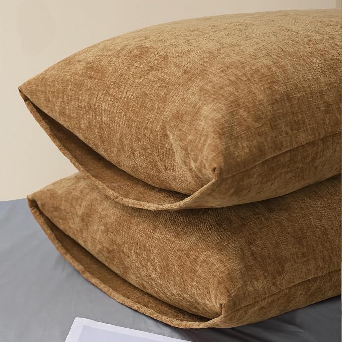 CaliTime Decorative Throw Pillow Covers 26 X 20 Inches Apricot Brown | Pack of 2, Cozy Chenille Cushion Cases for Sofa Bed Living Room Farmhouse Home