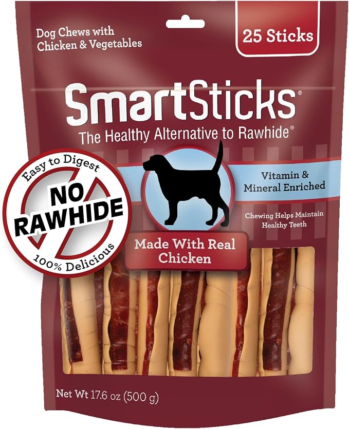 SmartBones SmartSticks Rawhide-Free Dog Treats, Peanut Butter, 10 Count | With Real Peanut Butter & Chicken, Easy To Digest Chew, Vitamin & Mineral Enriched, Supports Dental Health, For Small Dogs