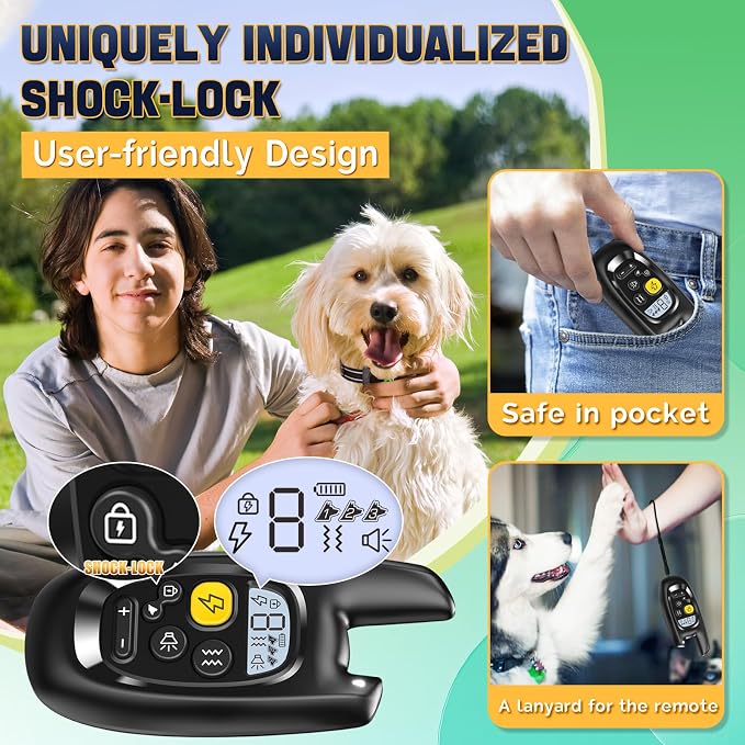 Dog Shock Collar with Remote Control- Electric Collar for Dogs Training Rechargeable, Training Collar for Small Medium Large Dogs, E Collar with Beep, Vibration & Shock-Lock Keypad