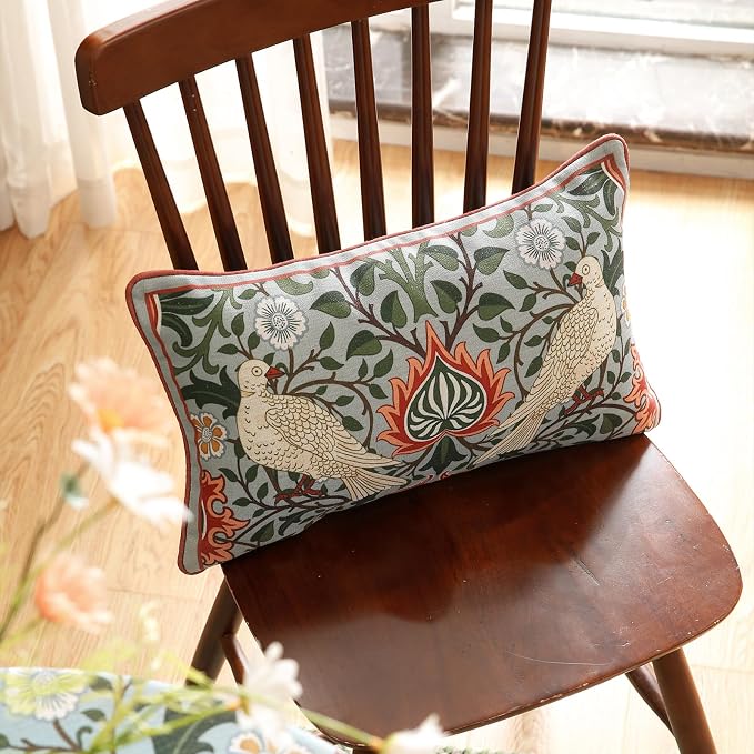 Vintage Linen Throw Pillow Cover,Set of 2,20"x12"-Naples D | Designer French Elegant Pillow Cover,Concealed Zipper Design,Floral Pattern,Sofa,Bedroom,Living Room,Lounge Chairs
