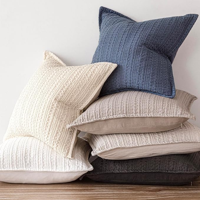 Foindtower Set of 2 Decorative Cotton Waffle Weave Throw Pillow Covers Euro Shams Cushion Covers Accent European Pillowcase for Bed Couch Sofa Bedroom Living Room Home Decor 20×20 Inch Natural Beige