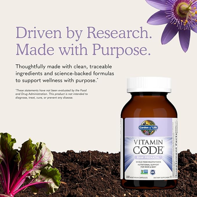 Garden of Life Vitamin Code Raw Prenatal Multivitamin for Women with Iron, Folate, Probiotics and Whole Food Nutrients - Immune and Cellular Energy Support, Non-GMO, Gluten-Free, Kosher, 60 Day Supply