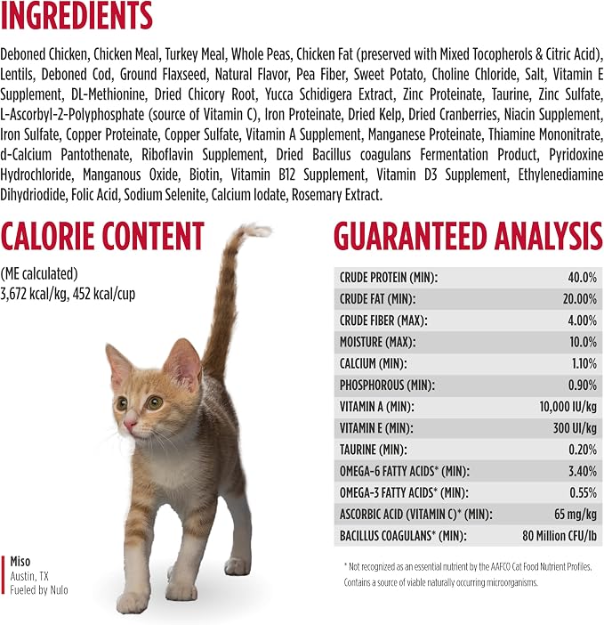 Nulo Freestyle Cat & Kitten Dry Food - Chicken & Cod Recipe, High Protein Grain Free Cat Food, Natural Kibble with Probiotics & Omega Fatty Acids, 4lb Bag