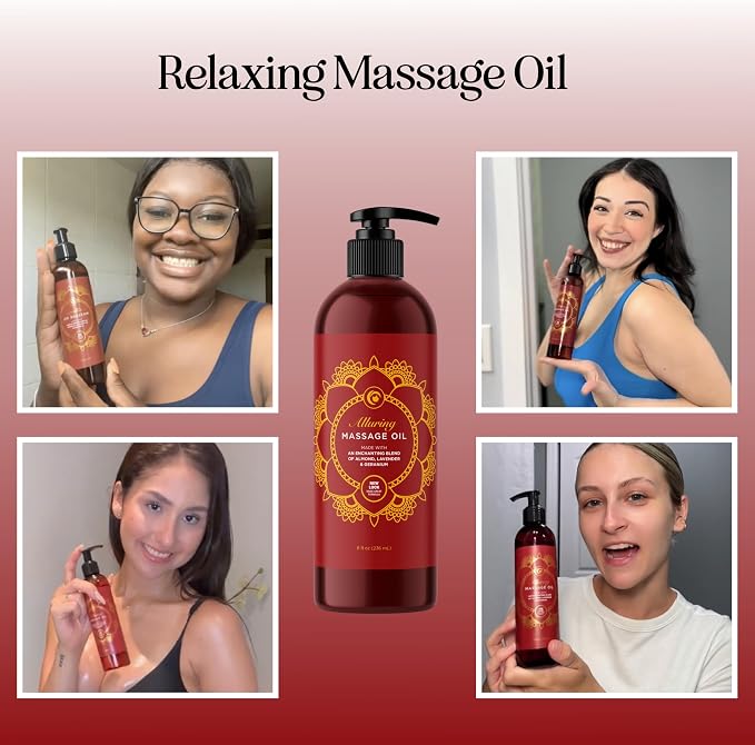 Alluring Lavender & Luxurious Vanilla Massage Oil Set - Aromatherapy Full Body Massage Oil Bundle with Naturally Scented Vegan Non GMO & Gluten Free Ingredients (8 Fl Oz Each)