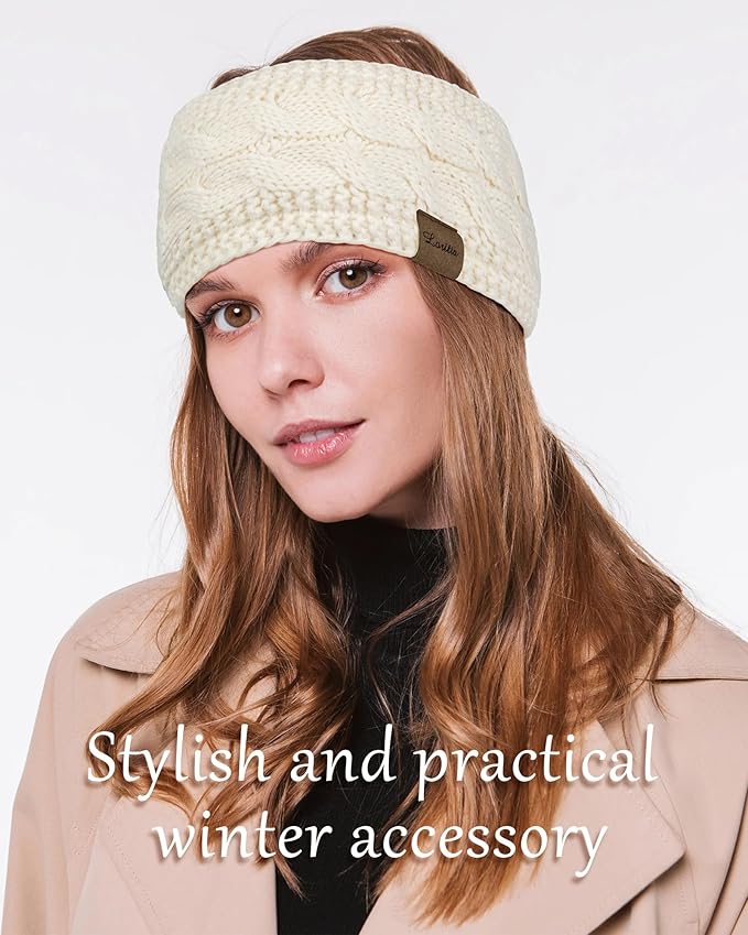 Loritta 2 Pack Headbands for Women Winter Warm Cable Knit Ear Warmer Thick Head Wrap Fuzzy Fleece Lined Gifts