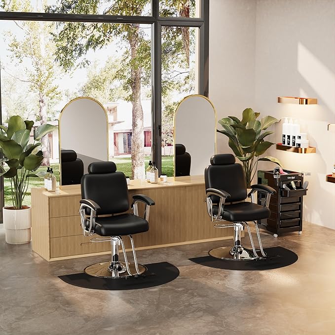 Baasha Premium Silver Reclining Salon Chair with Removable Headrest, All-Purpose Hydraulic Barber Chair, Soft PU Leather, 360° Swivel, 135° Recline, Heavy-Duty Steel Frame, 330 lbs Capacity