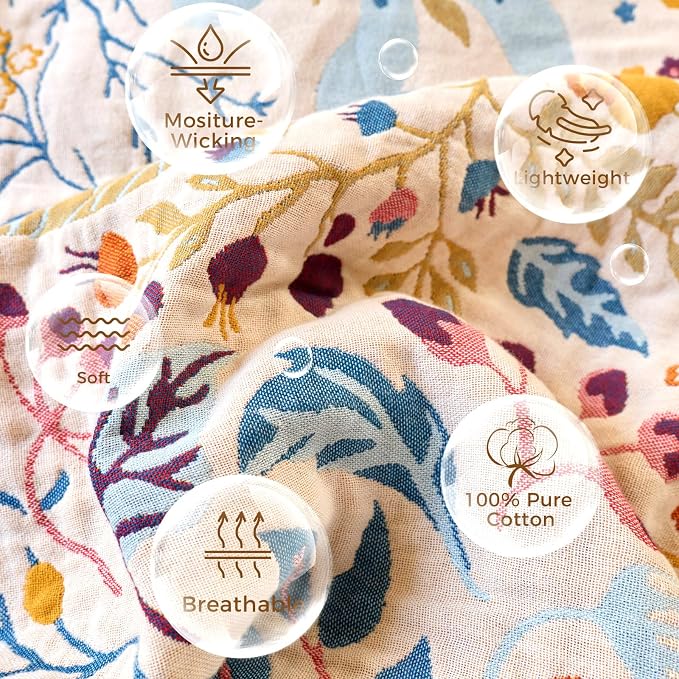 LUTBM Boho Throw Blanket for Bed 60"x80", All Season Cotton Couch Blankets | Reversible Floral Leaves Jacquard, All-Season Twin Lightweight Breathable Quilt, For Chair Sofa Bedroom Living Room