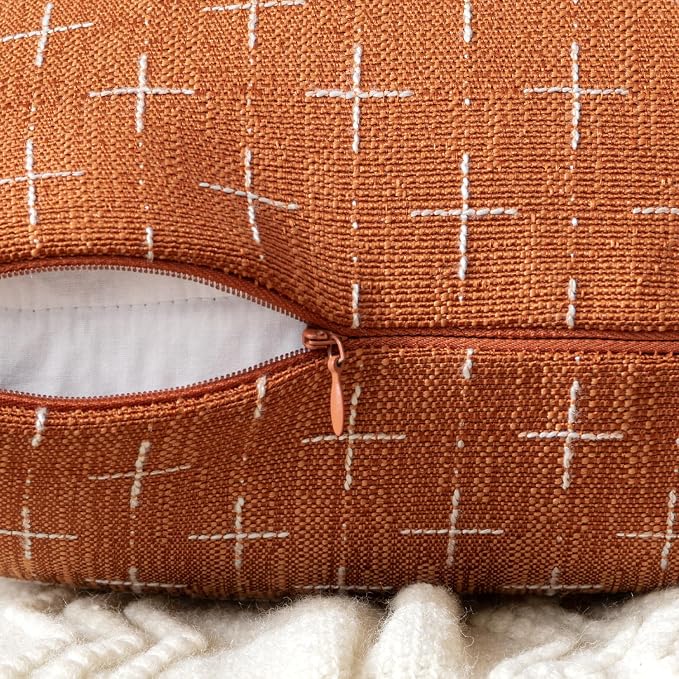 MIULEE Pack of 2 Decorative Burlap Linen Throw Pillow Covers Modern Farmhouse Pillowcase Rustic Woven Textured Cushion Cover for Sofa Couch Bed 16x16 Inch Rust