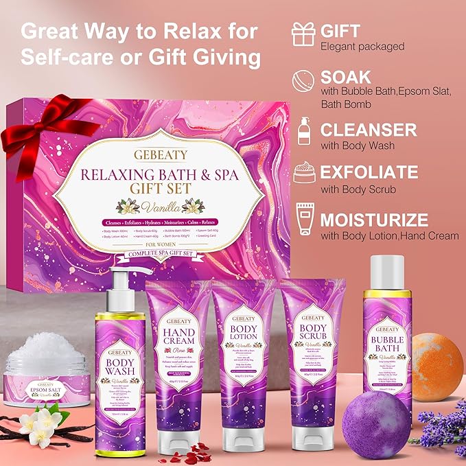 Self Care Gifts for Women,Unique Relaxing Birthday Gifts for Mom Wife Her,Stress Relief Spa Gifts Basket for Mothers Day Sister Friendship,Vanilla Bath Care Package Gift Set,Christmas Stocking Stuffer
