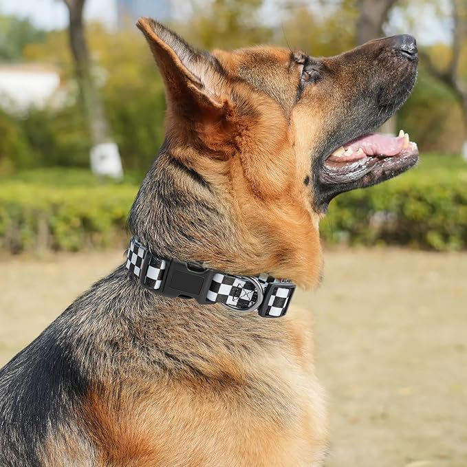 Dog Collar Adjustable Puppy Collar for Small Medium Large Dogs, Nylon Safety Collars with Leopard Print Night Visibility, Plaid M