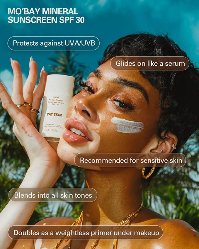 Cay Skin Mo'Bay Mineral Sunscreen Drops SPF 30 – Broad Spectrum Face Sunscreen & Makeup Primer – Lightweight, Moisturizing, Reef Safe Lotion with Natural Finish for All Skin Types – 3-Pack, 1.7 oz.