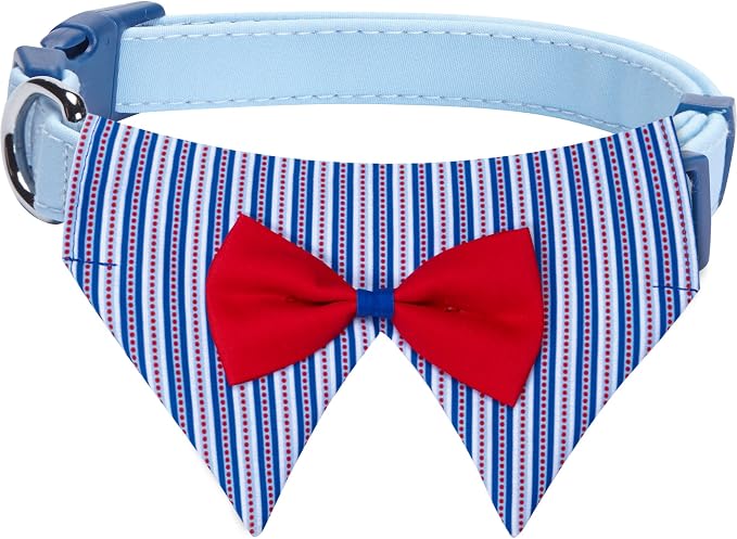 Blueberry Pet Iconic High Street Fashion Adjustable Dog Bandana Collar with Bow Tie, Medium, Neck 14.5"-20"