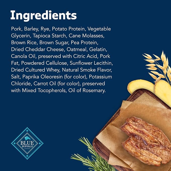 Blue Buffalo Sizzlers Pork & Cheddar Bacon-Style Dog Treats, 15 oz | Real USA Pork First, Real Cheddar Cheese, Soft-Moist Texture, No Chicken By-Product, Corn, Wheat, or Soy