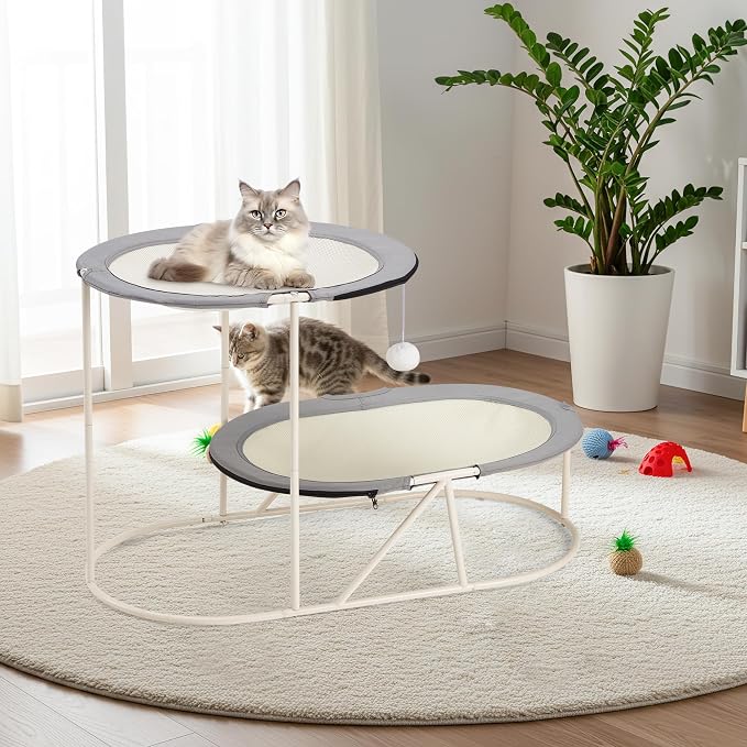 Erinnyees 2-Tier Elevated Cat Hammock Bed, Breathable Oxford for Multi-Cat Households, with Removable Washable Mesh, Sturdy Triangular Base & Steel Frame, Mesh Pet Furniture for Indoor & Outdoor Use