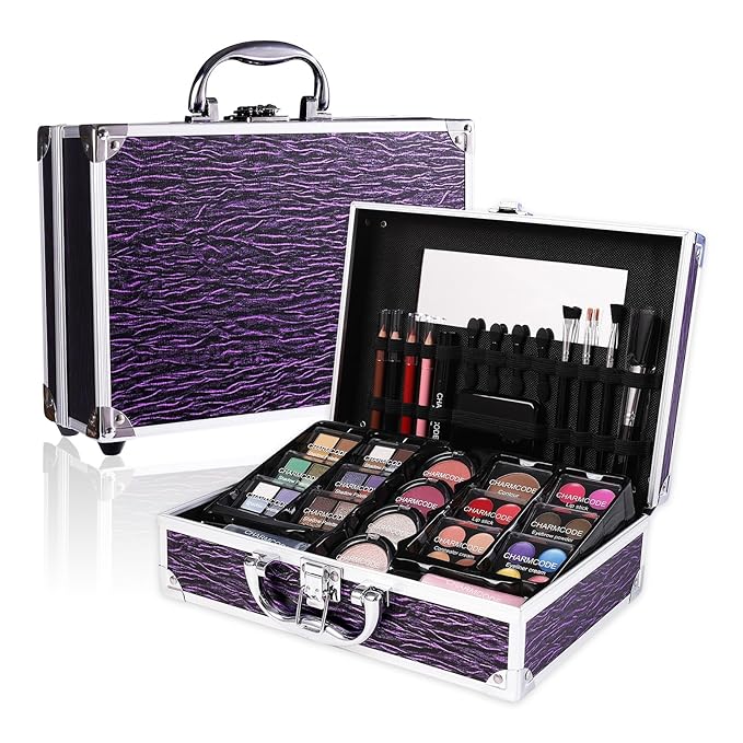 Makeup Kit for Teen Girls & Women Full Kit, Beauty Train Case with Starter Cosmetic Set, Make Up Valentine Gift Box with Eyeshadow,Lipgloss,Highlighter,Blush,Lip&Eye Pencils,Brush & More(Purple)