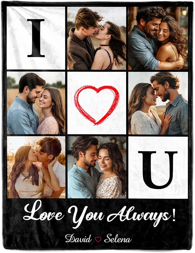 SHIPS NEXT DAY Custom Blanket with Picture Text Personalized Photos Blanket Customized Valentines Day Christmas Wedding Birthday Gifts for Couples Boyfriend Girlfriend Him Her Customize Blankets